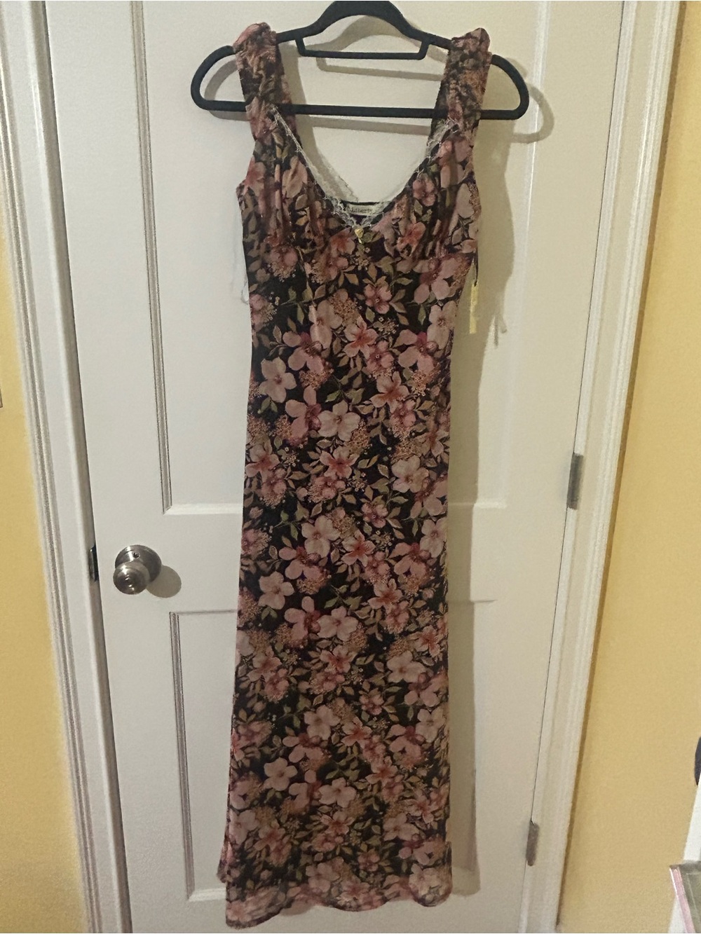 Liberty Love Black Maxi Dress with Pink Floral Pattern